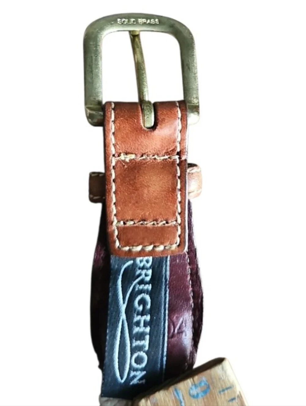 Brighton Vintage Braided Belt Size 30 Tan Leather Solid Brass Buckle Made USA
